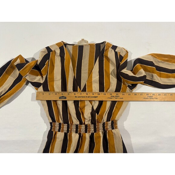 Sezane Titiane 3/4 Sleeve Striped V Neck Midi Dress in Hazel Tan Stripe 34 US 2 - Picture 7 of 13